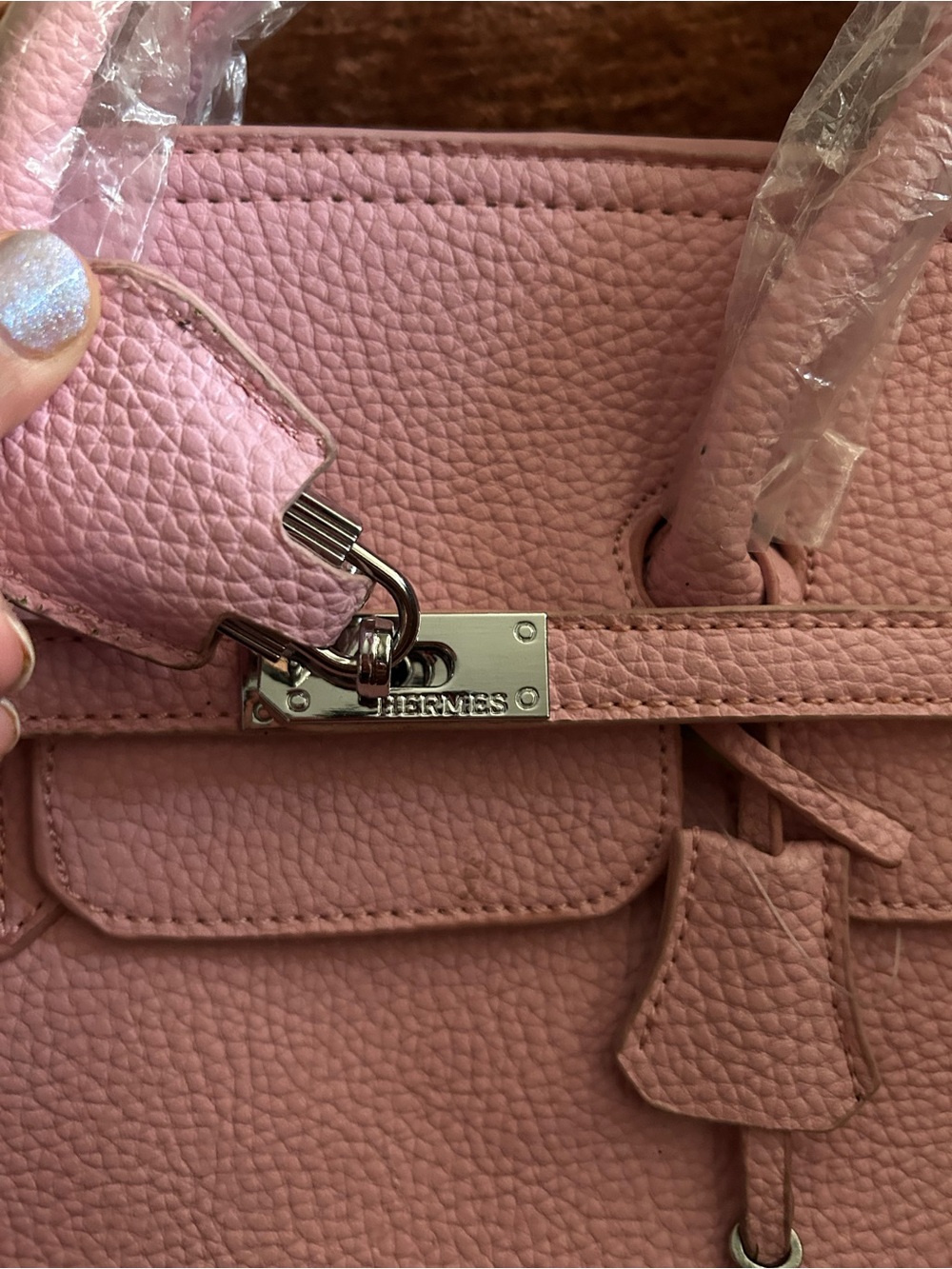 Classic Structured Pink birken inspired Leather Tote Bag - Picture 3 of 3